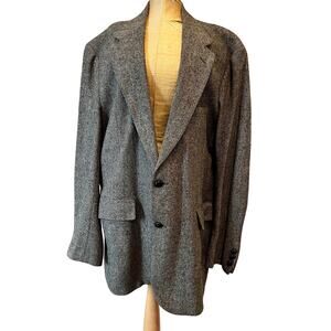 Vintage Herringbone Wool Blazer Mens 44R Gray Chunky 2 Button‎